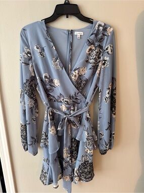 love, Fire Light Blue Floral Wrap Dress